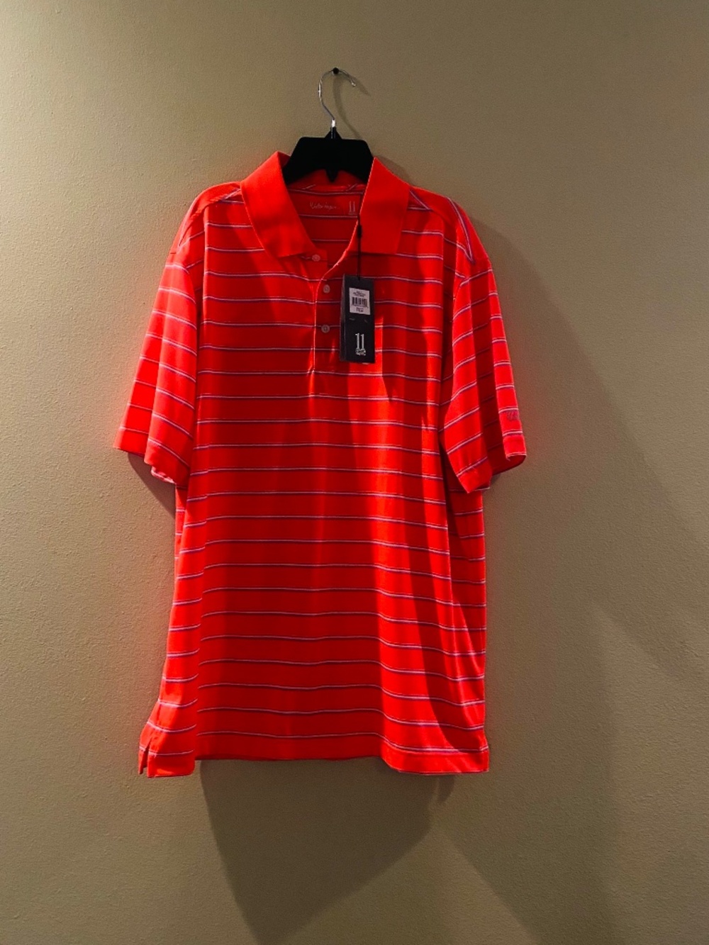 Walter Hagen Golf Polo Shirt Mens L Orange Red White-gray Striped EUC